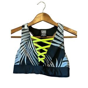 PINK Ultimate Racerback Sports Bra Palm‎ Print Crisscross Back Activewear